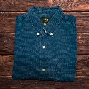 Dark Blue Slim Fit Long Sleeve Dress Shirt | H&M